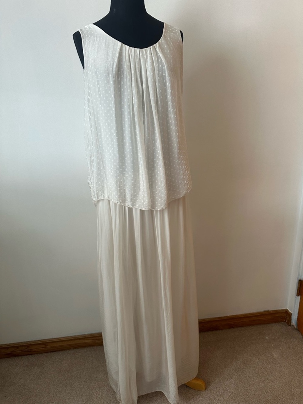 Elegant Ivory/light Beige Silk Maxi Dress